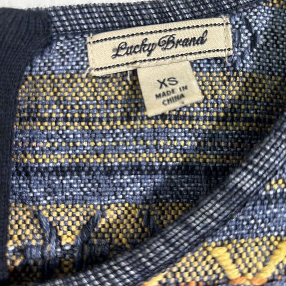 Lucky Brand Womens Sz XS Escape Bohemian Aztec Blue Sweater Exposed Zippers - Picture 11 of 16